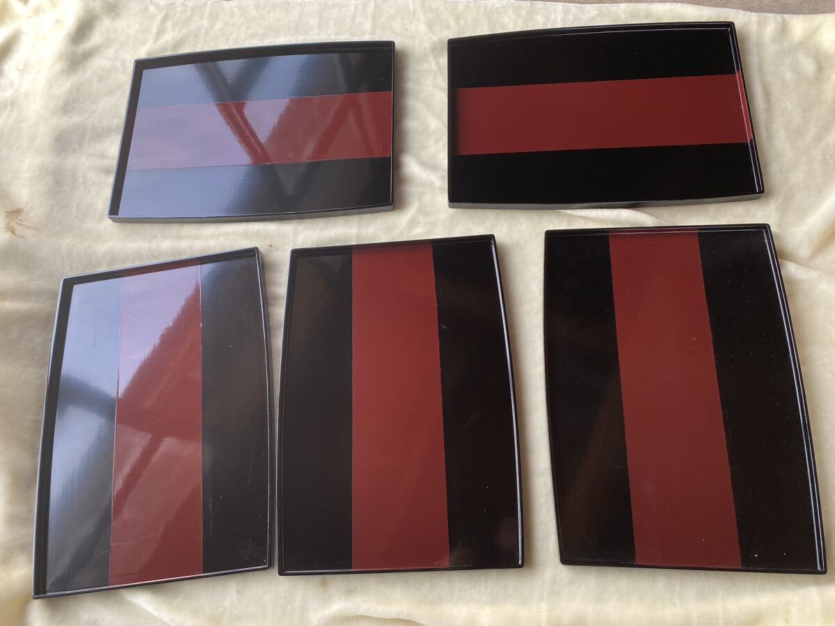 お盆 洒落た色 天然水 漆塗り 32x46x1.8cm 5枚セット拍卖