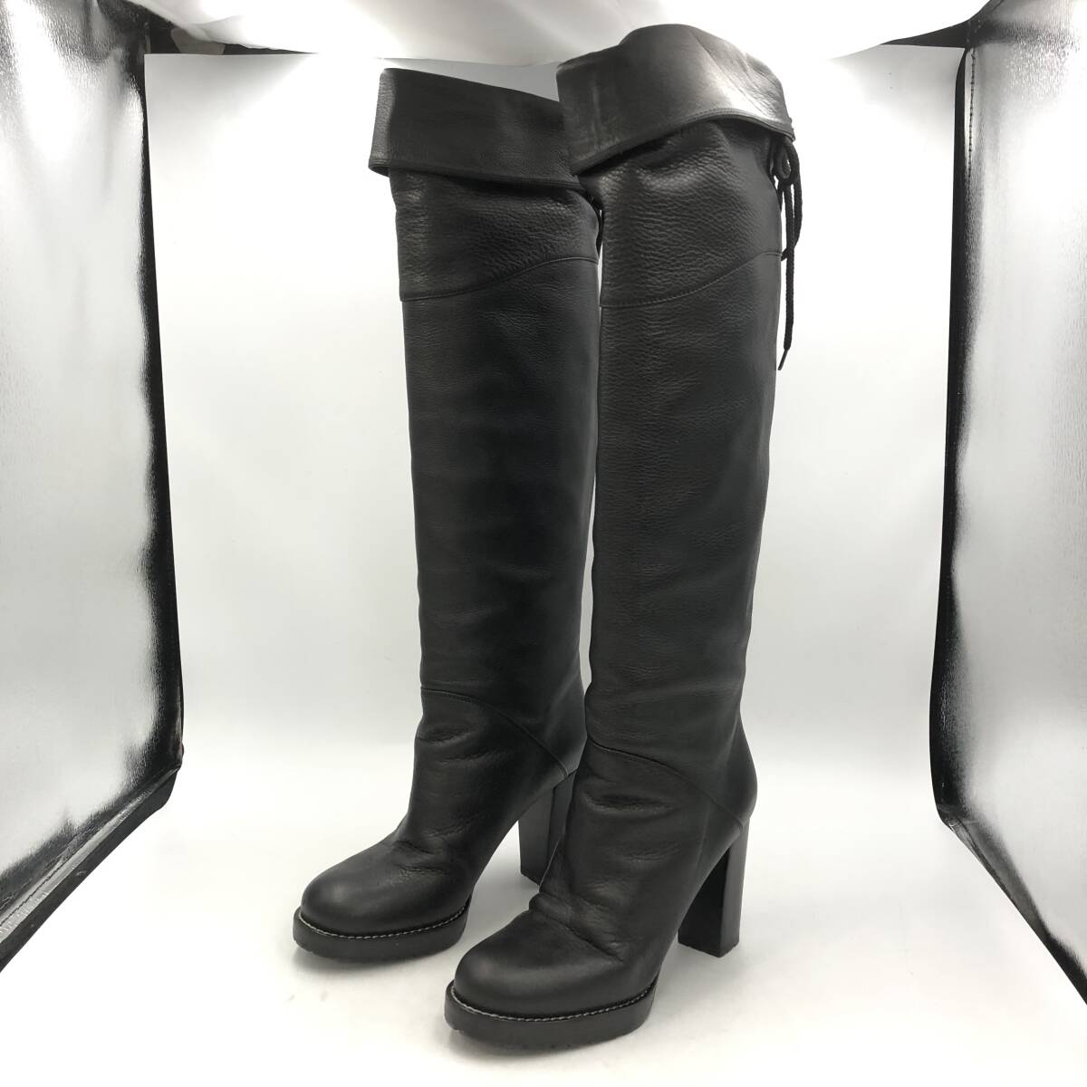 ★23~23.5cm(36)【PELLICO】ロングブーツ ブーツ レザー ブラック 黒色 レディース ペリーコ ヒール拍卖