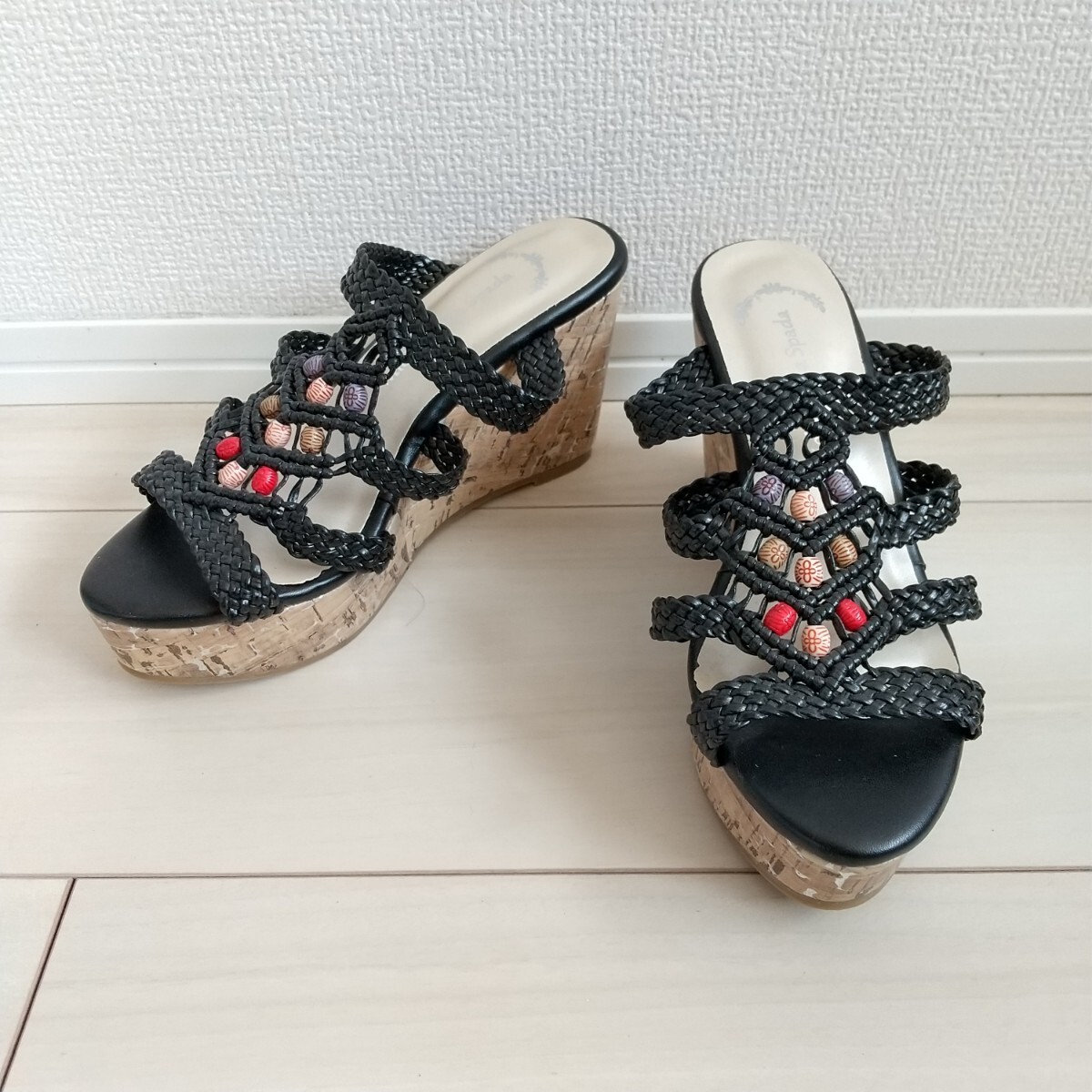 ◯(476)Michaela La Spada ブラック ウエッジソールサンダル(Sサイズ)拍卖