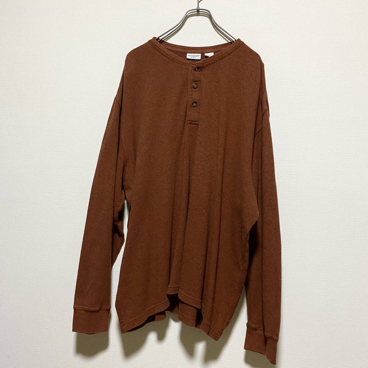 アメリカ古着 サーマルカットソー ヘンリーネック 長袖 Tシャツ ロンT 無地 XXLサイズ 【I203】拍卖