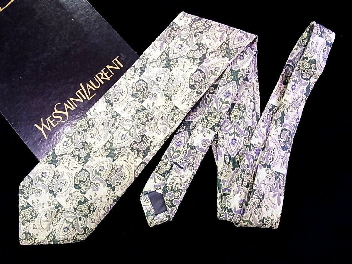 ♪今週の特売980円~♪1612♪状態並品【YSL】サンローラン【花 植物 柄】ネクタイ♪拍卖