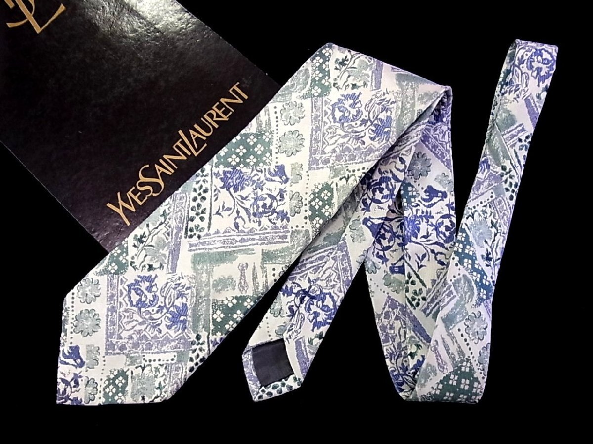 ♪今週の特売980円~♪1616♪状態並品【YSL】サンローラン【花 植物 コラージュ 柄】ネクタイ♪拍卖