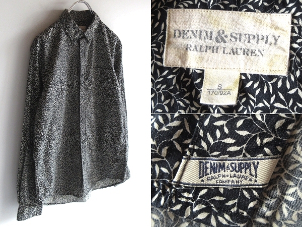 ネコポス対応 DENIM&SUPPLY RALPH LAUREN デニム&サプライ ラルフローレン コットン 総柄 ボタニカル柄 シャツ S 黒 ブラック 国内正規品拍卖