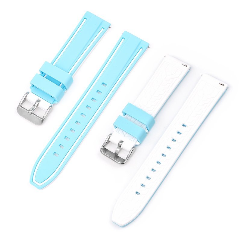 腕時計 ラバー ベルト バンド ライトブルー/ホワイト 20mm 交換 バネ棒内蔵拍卖