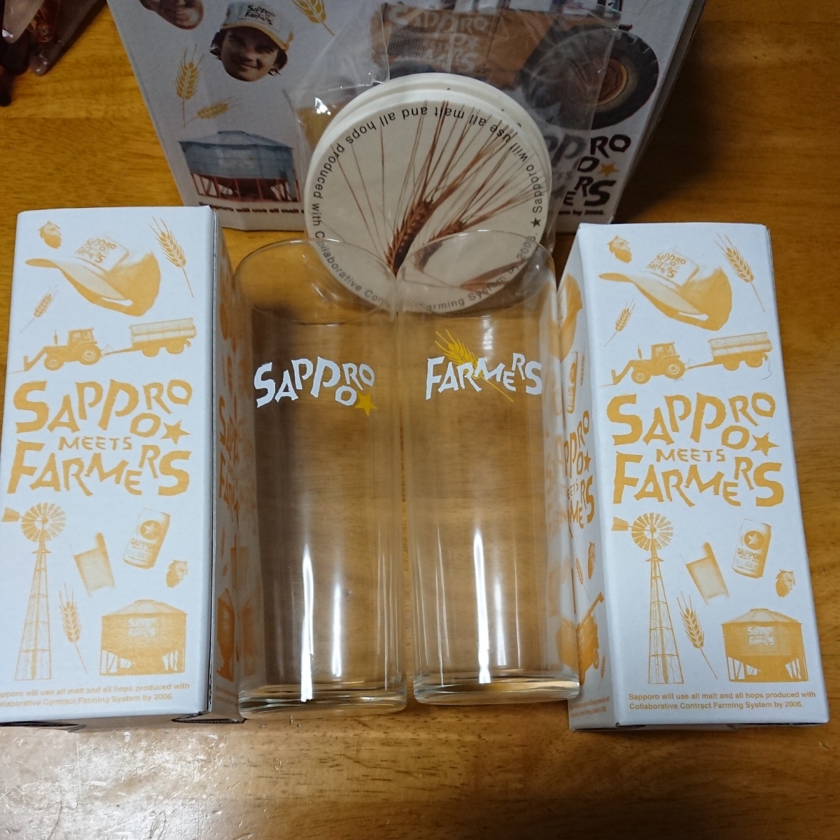 サッポロミーツファーマーズオリジナルビアグラス2個&コースターセット☆非売品レア☆未使用コップ拍卖