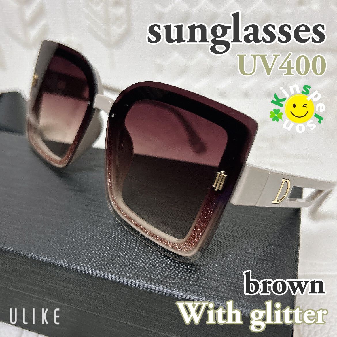 定価より46%OFF 新品 ラメ装飾 サングラス UV400 ブラウン 4点セット 化粧箱 皮革ケース クロス フラット ポリカーボネート(PC素材)拍卖