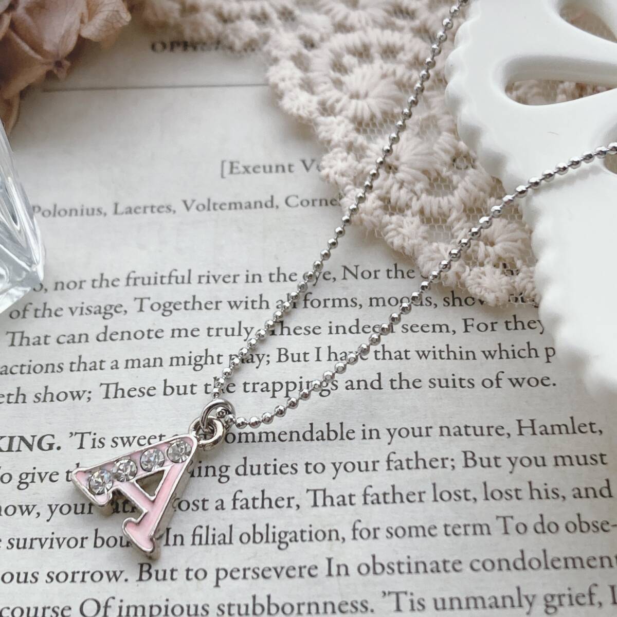 ネックレス アルファベッド A ピンク ラインストーン エナメル シルバーカラー 美品☆Vintage jewelry accessories k0276拍卖