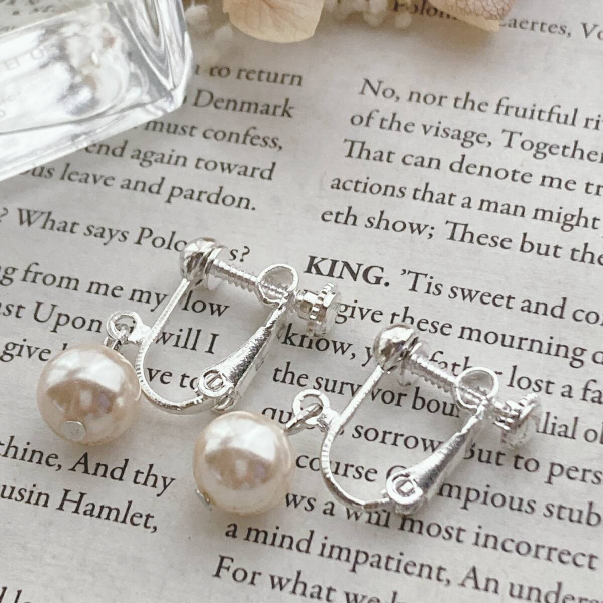 イヤリング パール 7mm シルバーカラー ネジバネ式☆Vintage jewelry accessories k0304拍卖