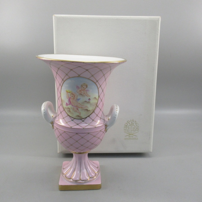 HEREND ヘレンド フンボルト アンピールベース 箱付き 陶器 ピンク オブジェ インテリア 花瓶 4-2654759【O商品】