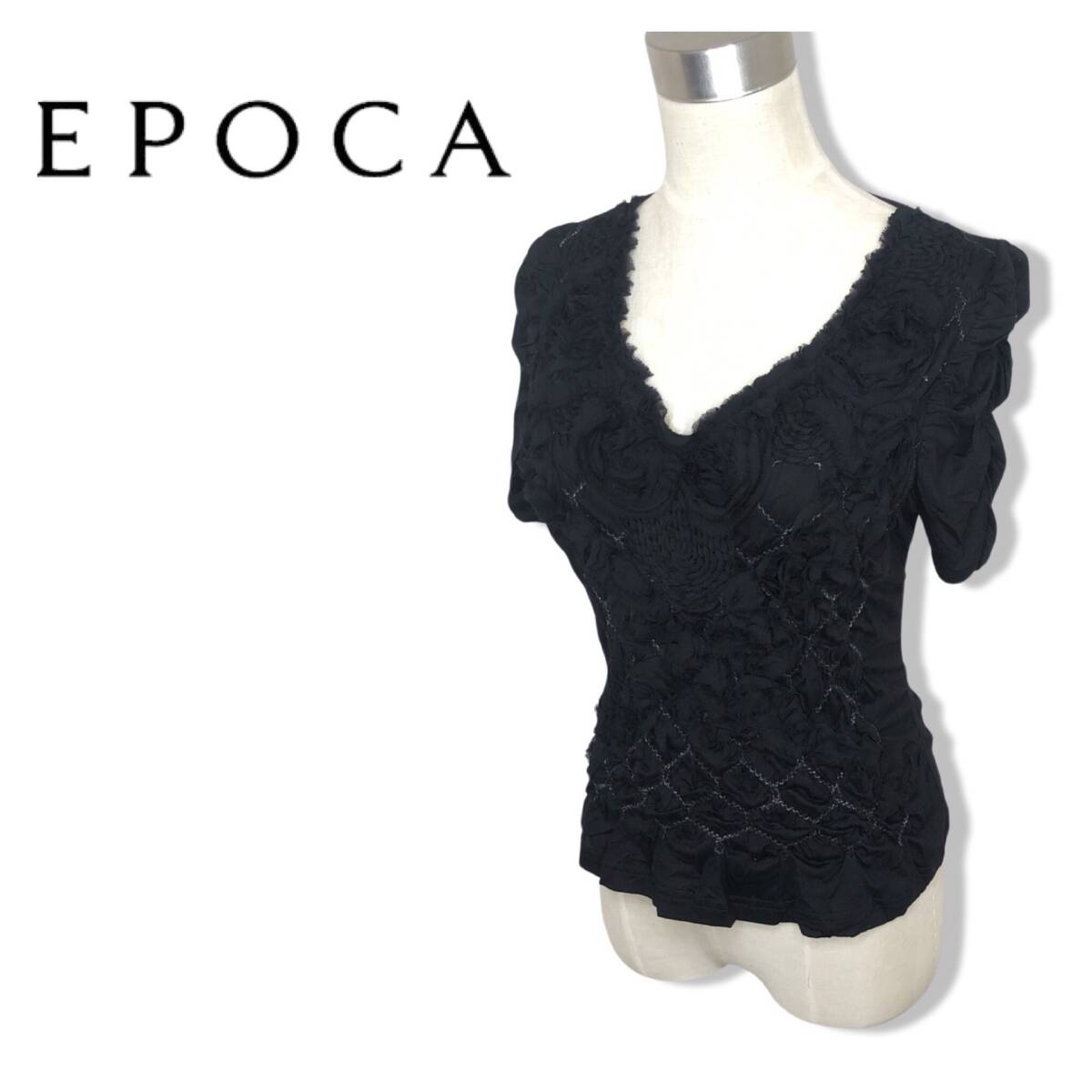 ☆エポカ EPOCA☆レディース 花 サコッシュ フラワー トップス カットソー 黒 ブラック Vネック Tシャツ 管:E:4拍卖