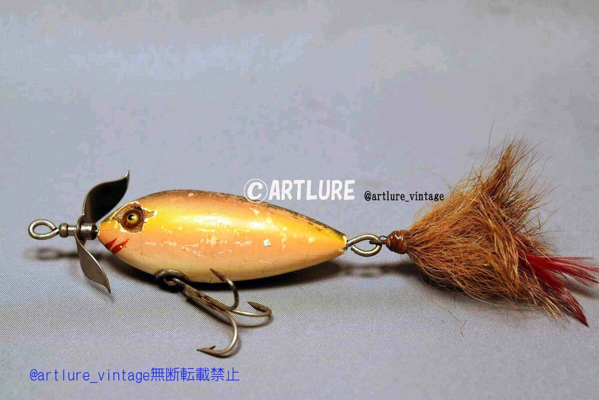 VINTAGE WOODEN LURE HEDDON buck tail surface minnow #400(a086-j6p )c1908年 USA MADE #OLDLURE #ARTLURE_VINTAGE 拍卖