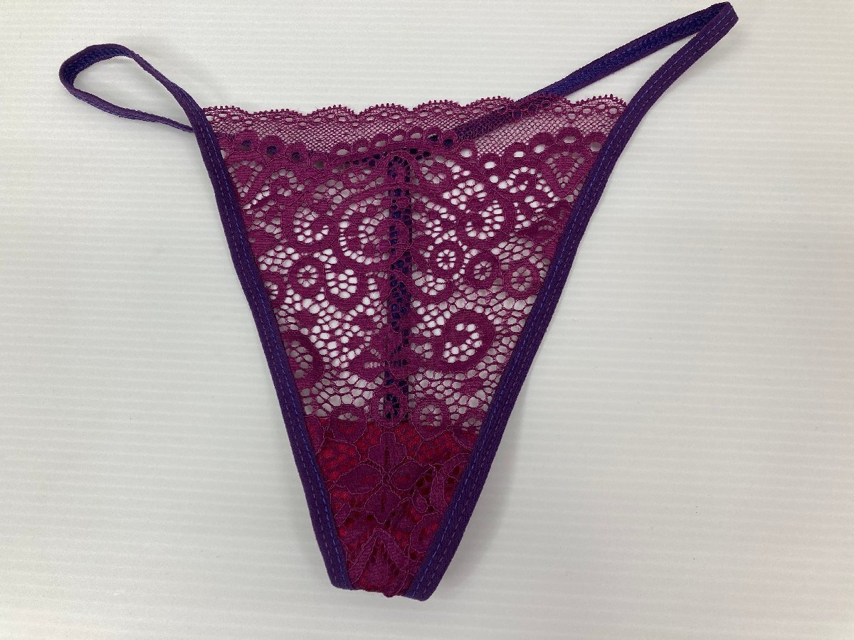 Tバックショーツ 下着 合繊スパンデックス レースシースルー パープル系 ゴム紐 インナー赤 M相当★未使用格安!拍卖