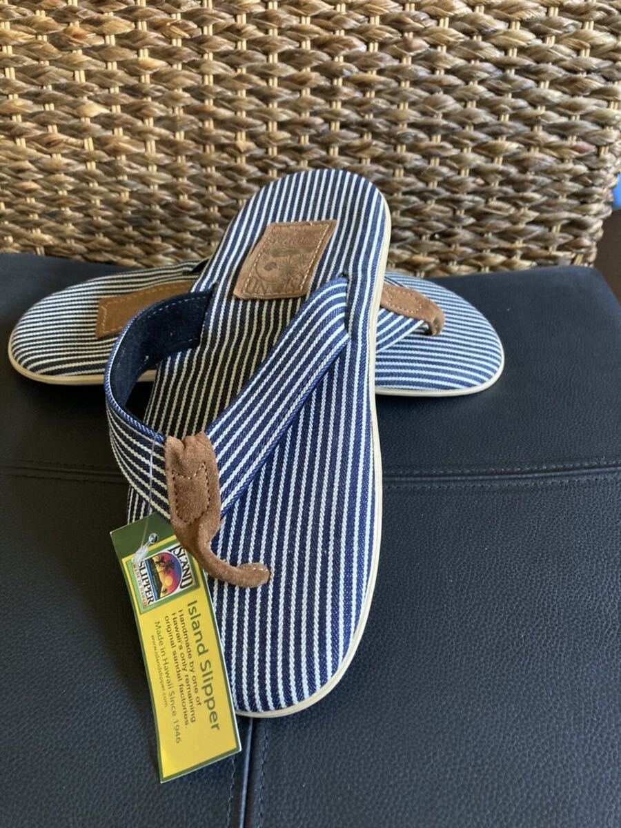 ハワイ限定island sliper マリン柄 ストライプ アイランドスリッパー 28cm 新品未使用拍卖