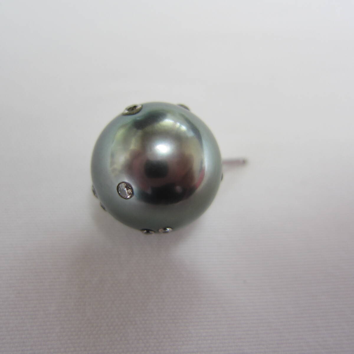 レア物 黒蝶真珠 タヒチアンパール タヒチパール 一粒パール ダイヤモンド 10石 タイタック タイピン ネクタイピン ピーコックグリーン拍卖