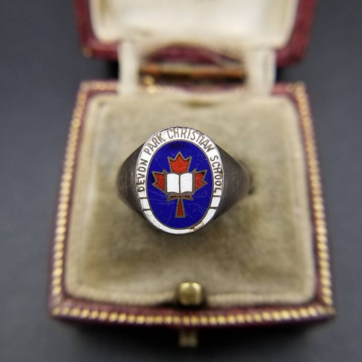 1988年 Fowler's社製 ヴィンテージ クラスリング Devon Park Christian School シグネット 925 シルバー 指輪 メープル エナメル Y14-A拍卖