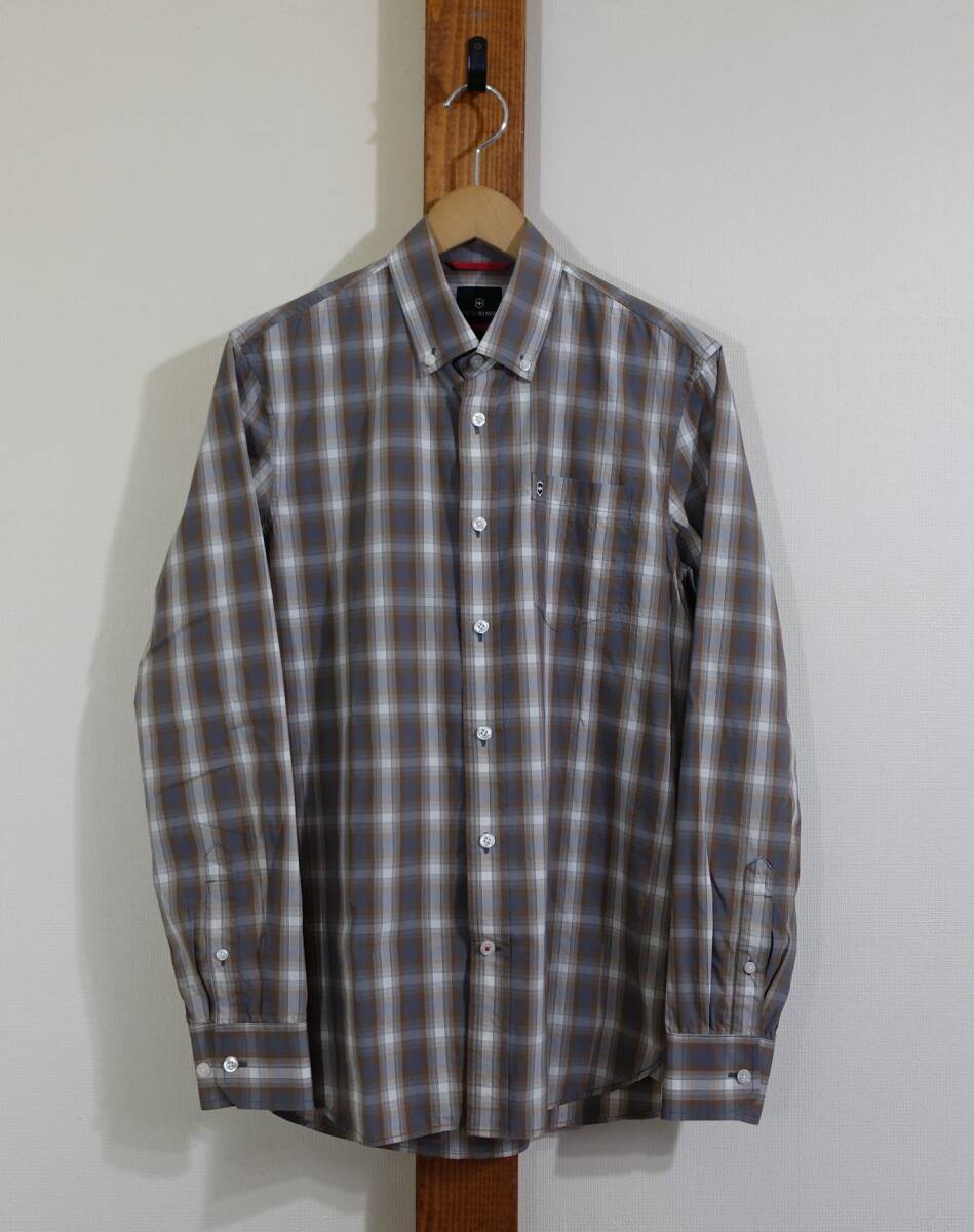VICTORINOX/ビクトリノックス/ヴィクトリノックス●シャツ ナイロン混 ストレッチ チェック グレー×ブラウン系 OUTDOOR アウトドア拍卖