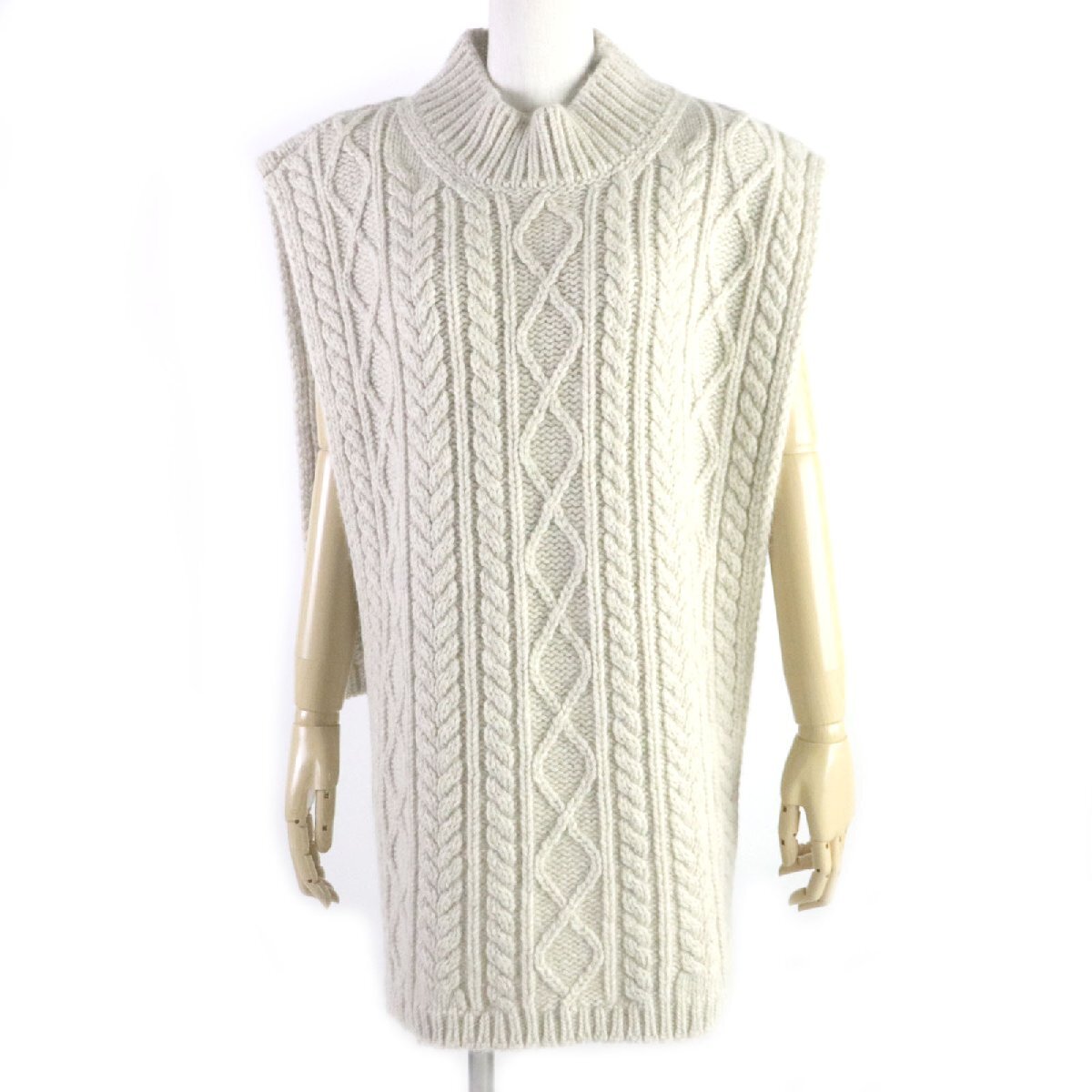 極美品▼メゾンマルジェラ1 2020年製 S51TH0074 モヘア混 ハイネック ケーブルニット プルオーバー ベスト ベージュ S 伊製 正規品拍卖