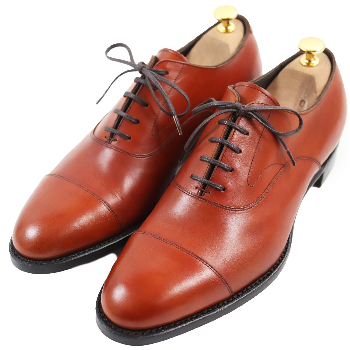 未使用品●三陽山長 サンヨウヤマチョウ 友二郎 R2010ラスト ストレートチップ スワンネックステッチ レザーシューズ ブラウン 9(27cm)拍卖