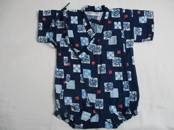 BF587【5-STEP-KID`S・ファイブステップキッズ】龍の模様 半袖 甚平 ショートオール 男児 濃青 80拍卖