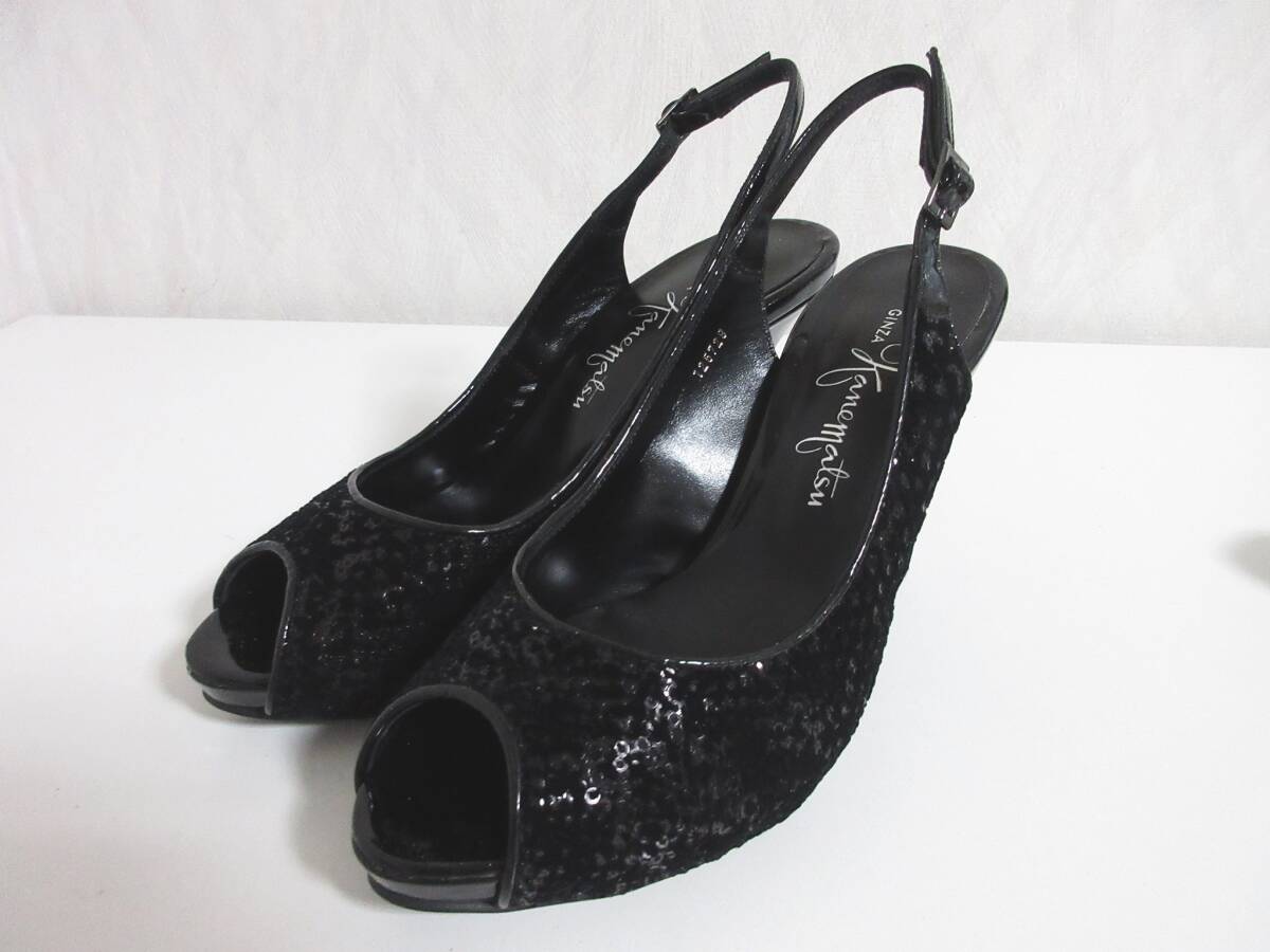 GINZA Kanematsu 銀座かねまつ オープントゥ ストラップ ヒール パンプス サンダル 22.5 ブラック hj1208拍卖