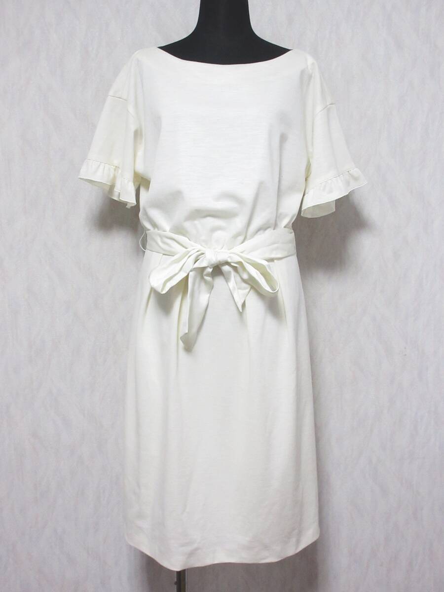 NATURAL BEAUTY ナチュラルビューティー 半袖 タック ベルト ワンピース 38 ホワイト 夏 irmri yg5550拍卖