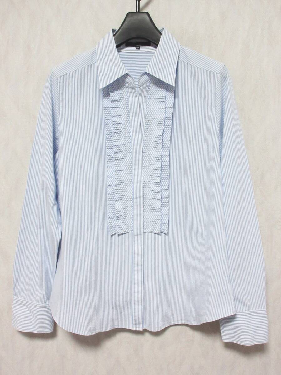 iCB アイシービー プリーツ ストライプ 長袖 シャツ レディース 40 ホワイト ブルー irmri yg5564拍卖