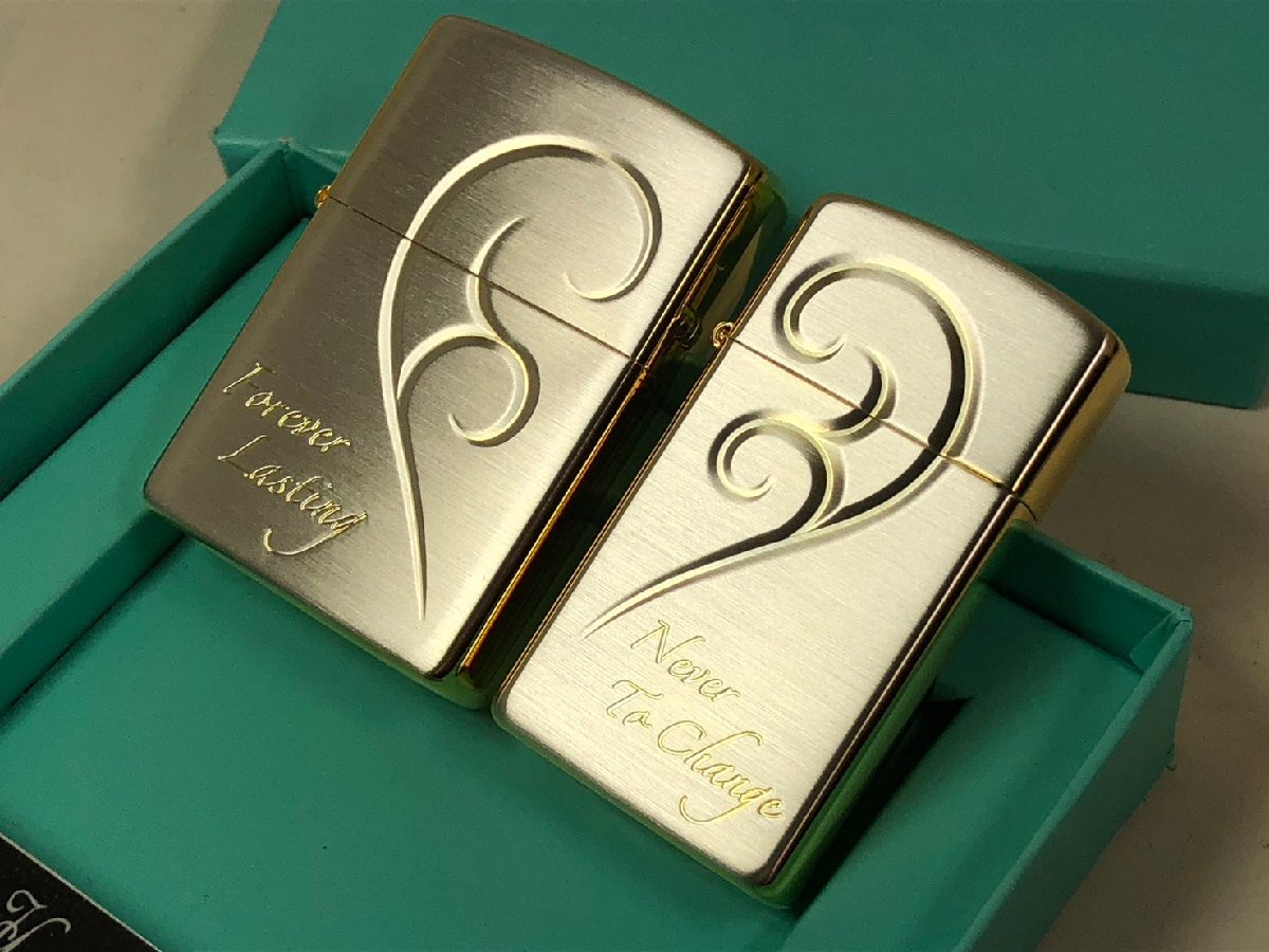 Zippo ブリリアントハートペア・2個セット・ラバーズ/シルバー&ゴールド 金銀Love SG新品拍卖