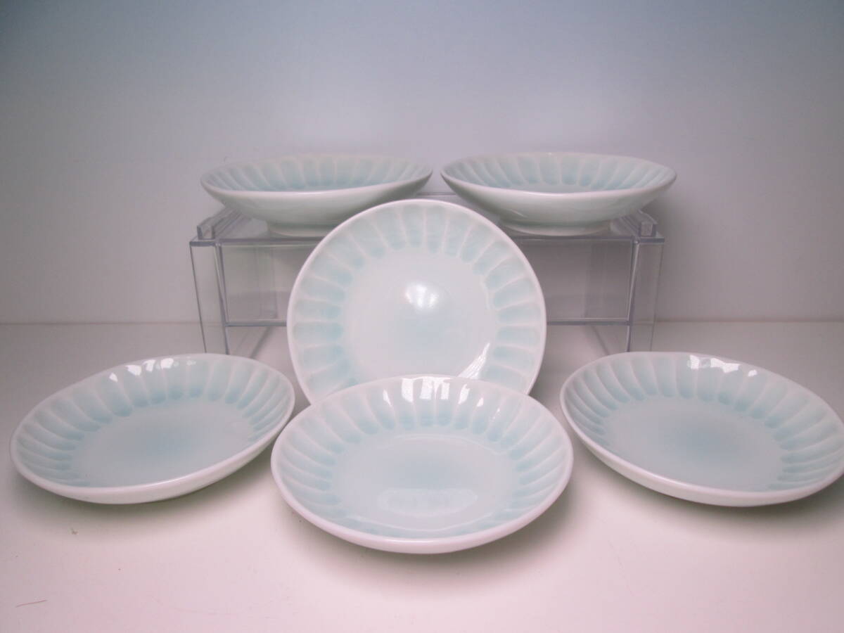 お料理屋さんの器 在銘 青白磁 小皿 六客 小鉢/懐石/割烹/日本料理拍卖