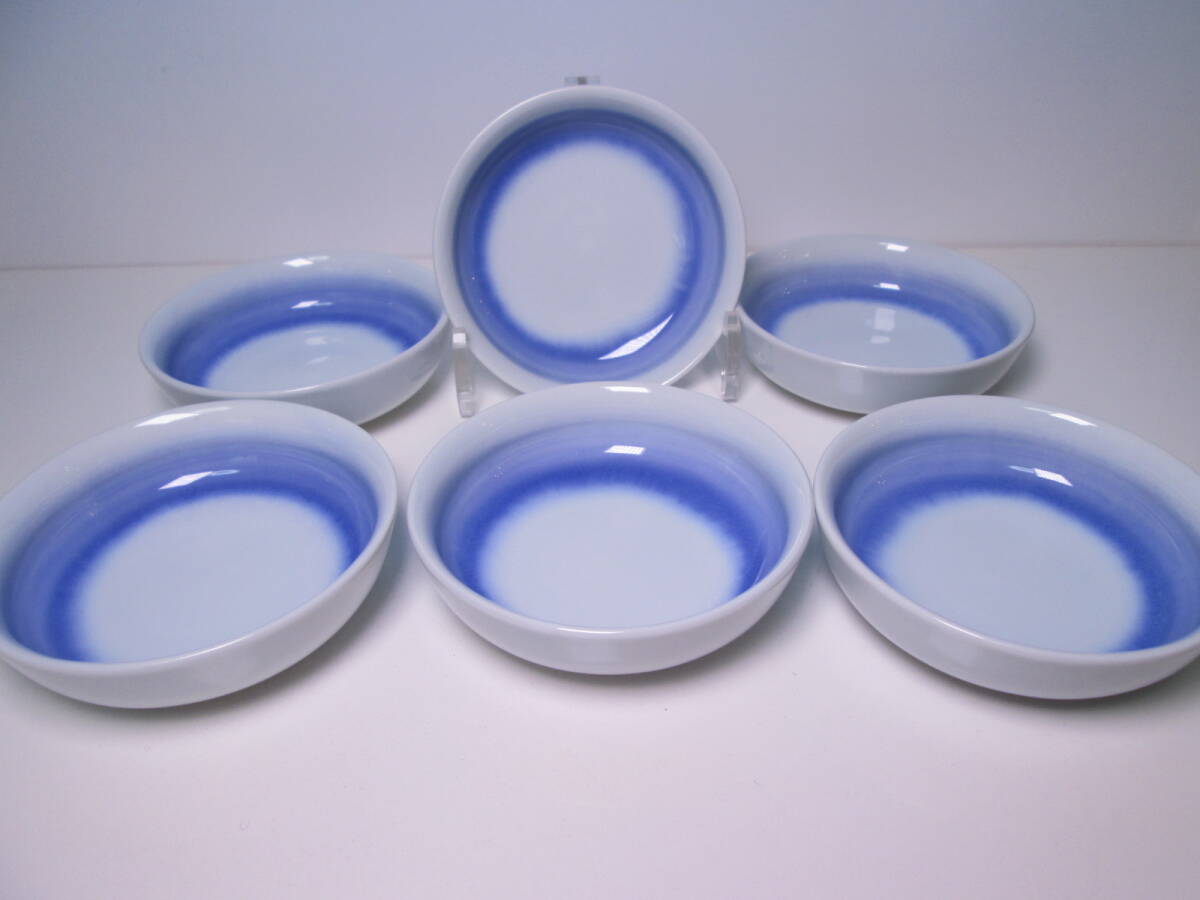 ☆お料理屋さんの器 悦山 ブルー/ホワイト綺麗な皿 六客 小皿/懐石/割烹/日本料理拍卖