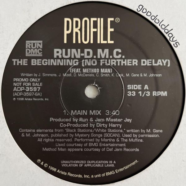 Run-D.M.C. Feat. Method Man - The Beginning (No Further Delay) (USオリジナル/プロモオンリー/Promo)拍卖