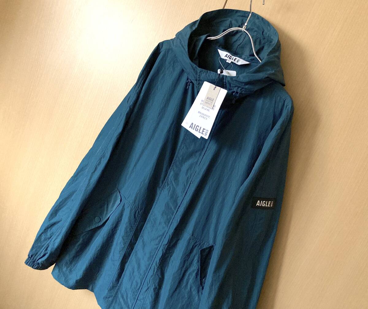【 XLサイズ 】 AIGLE / 撥水性・UVカット 機能 / ライトウェイト マウンテンーパーカー ジャケット / ブルー エーグル フード拍卖