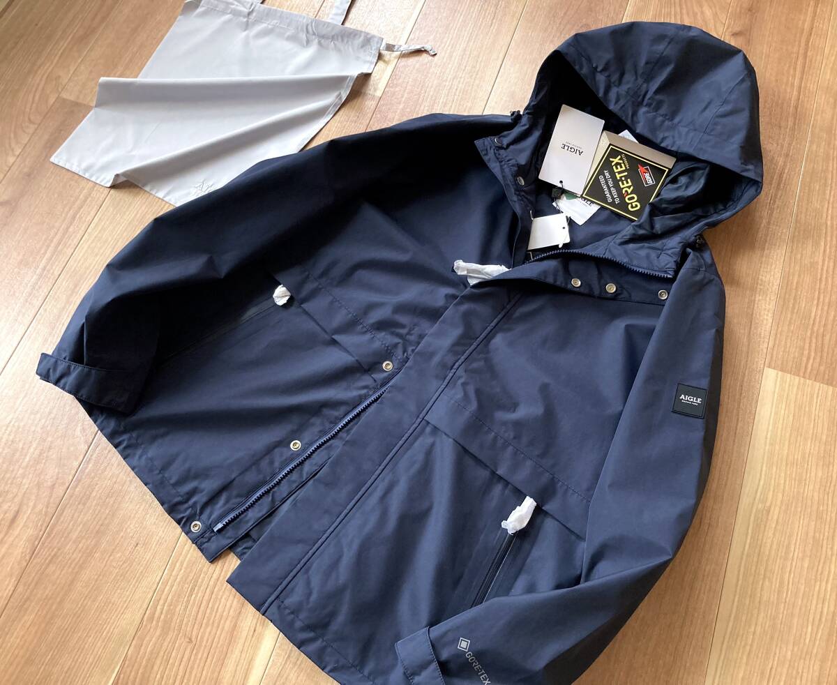定価46,200円■ AIGLE / 防水 透湿 GORE-TEX PACLITE アーバン ミニマリスト フーデッド ジャケット ダークネイビー XL エーグル パーカー拍卖