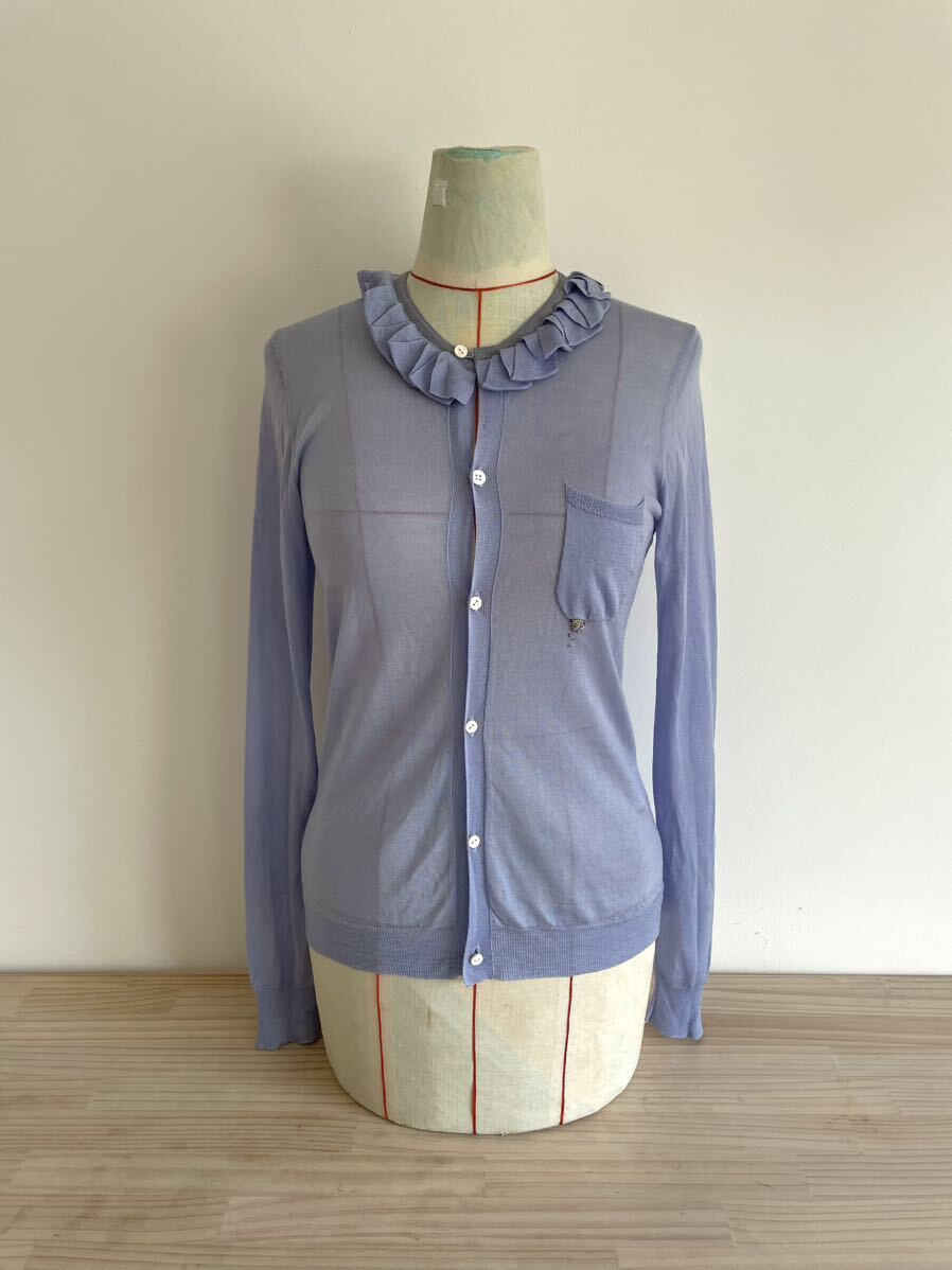 mint designs/ミントデザインズ/トップス/ニット/カーディガン/カットソー/F/SM/薄手/刺繍/ビーズ/ライトブルー/化繊/良品美品拍卖