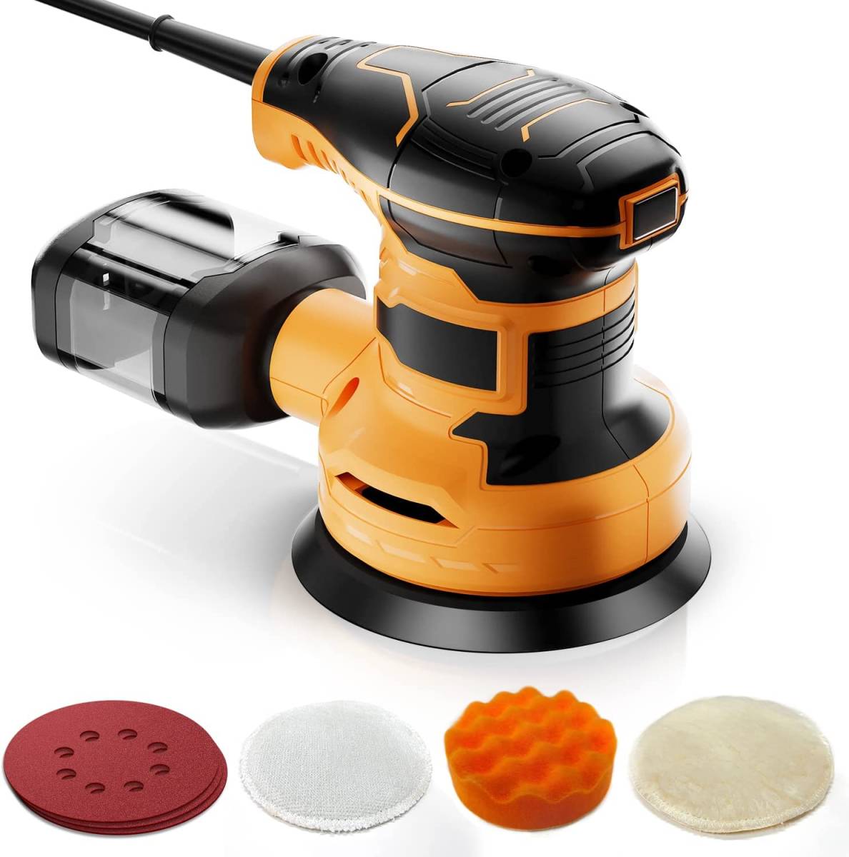 【新品】ランダムサンダー 電動 6段階変速 集じん機能付 片手操作 ダブルアクション ポリッシャー 研磨 集塵 充実セット AKEEYO拍卖