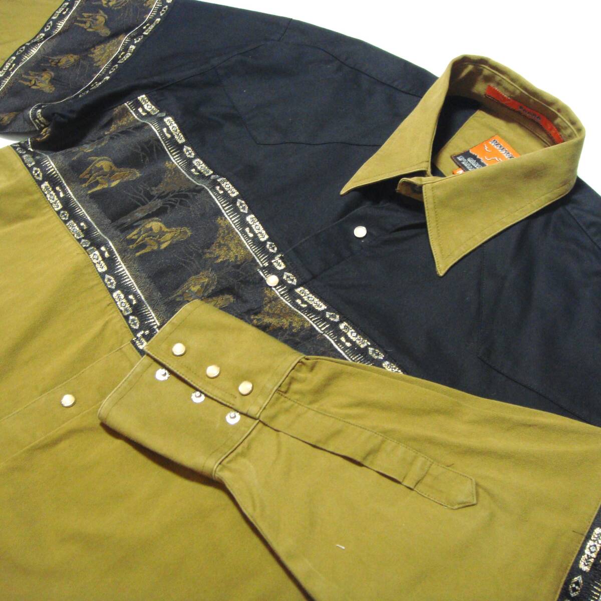 ■送料0 ^^ Rodeo Carte D'identite 【 黒 化繊地 ドビー織り 切替 ウエスタンシャツ L】 アメリカ USA古着 ロデオ ネイティブ柄 N4■拍卖