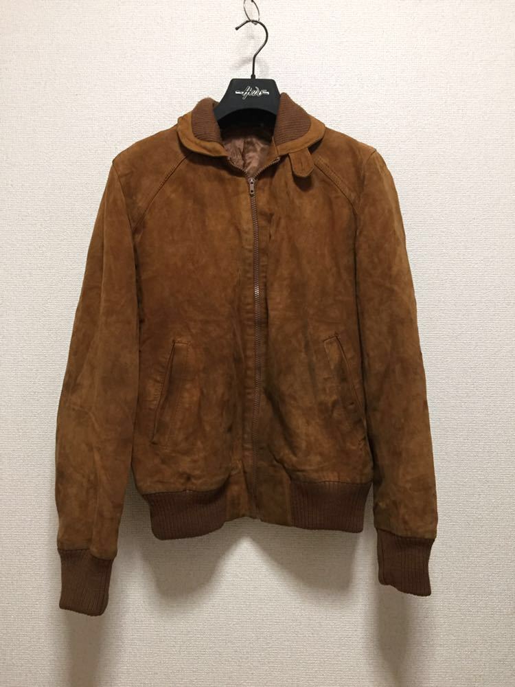 70's80's ヴィンテージ レザージャケット レザーブルゾン/ユーロ ヨーロッパ古着/ヌバック /ディアスキン ブラウン 48拍卖