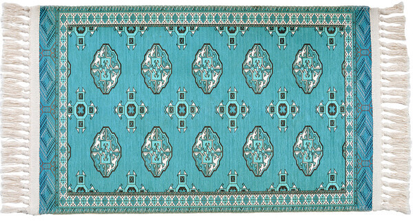 玄関マット 約45×75cm 室内 屋内 洗濯機OK 滑り止め付き トルクメン風マット ターコイズ拍卖