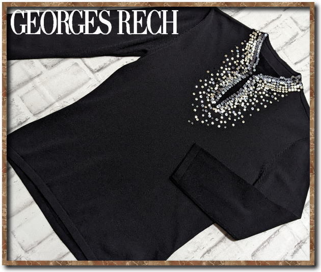 美品!!☆GEORGES RECH ジョルジュレッシュ スパンコール付き7分袖カットソー 黒☆拍卖