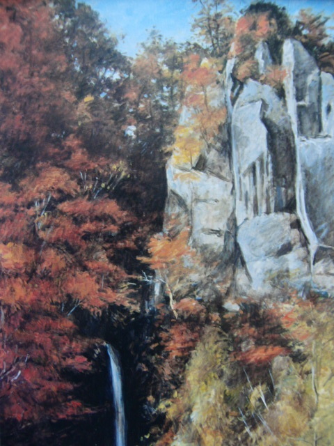 奈良岡正夫、「奥入瀬(天狗岩)」、希少画集・額装画、日本製・新品額縁にて額装致します、状態良好、日本人画家拍卖