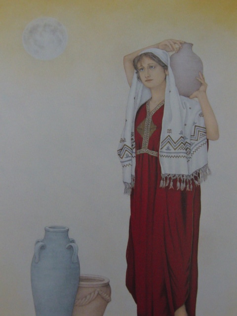 栗原喜依子、「カルタゴの月」、希少画集・額装画、日本製・新品額縁にて額装致します、状態良好、日本人画家拍卖