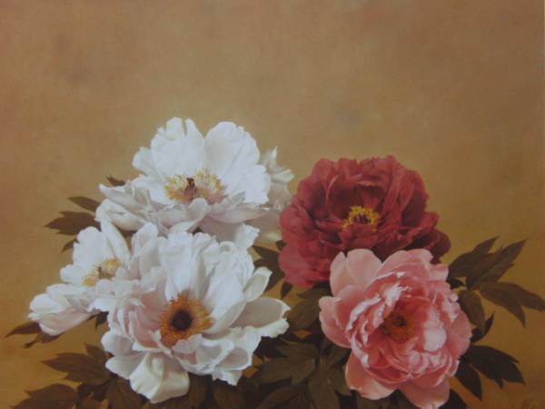 森本草介、「牡丹」、希少画集・額装画、日本製・新品額縁にて額装致します、状態良好、日本人画家拍卖