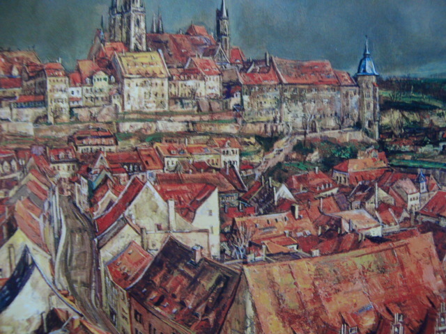 花巻碧、「エルベ河畔の城下町」、希少画集・額装画、日本製・新品額縁にて額装致します、状態良好、日本人画家拍卖