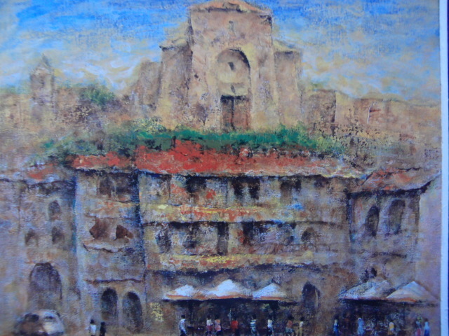 矢野喜久男、「チンチョンのマヨール広場」、希少画集・額装画、日本製・新品額縁にて額装致します、状態良好、日本人画家拍卖