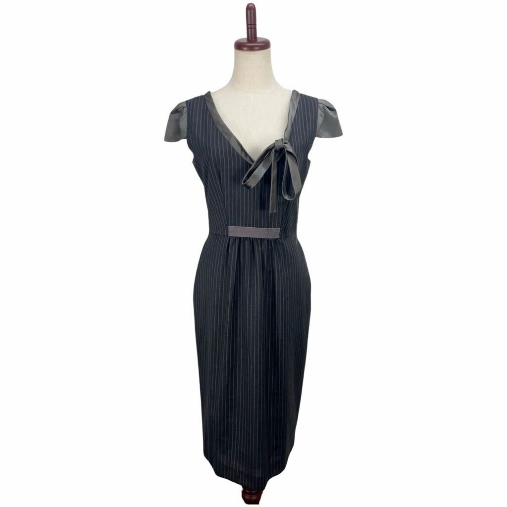美品 VIVIENNE TAM ヴィヴィアンタム レディース グレー ストライプ  半袖 ワンピース ドレス拍卖