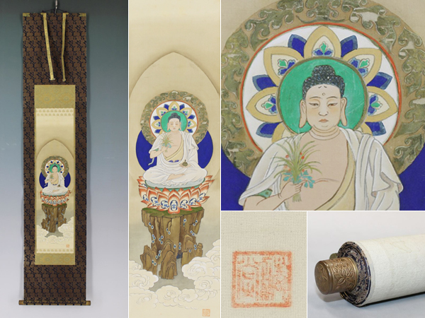 【肉筆】在印【釈迦如来】◆絹本◆合箱◆掛軸 131117拍卖