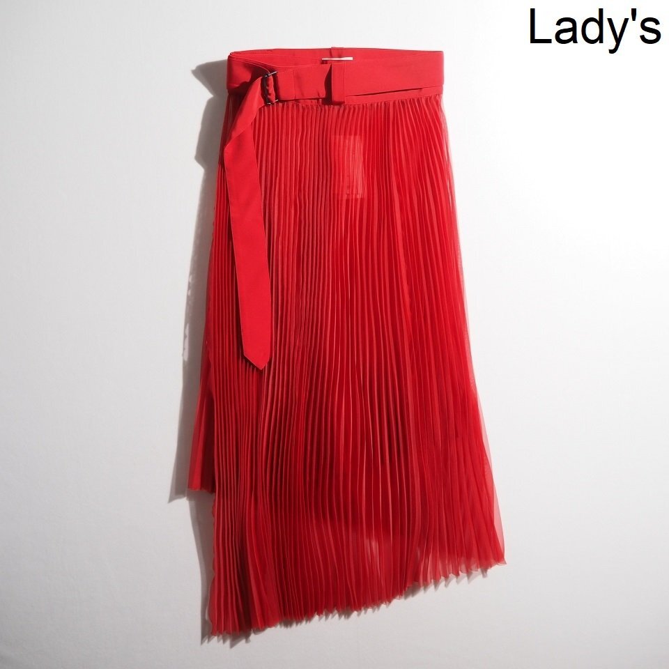 M3185P ▼HYKE ハイク▼ 新品同様 19SS 14058 ORGANDY WRAP PLEATED SKIRTオーガンジー ラップ プリーツスカート レッド 2 春夏 rb mks拍卖