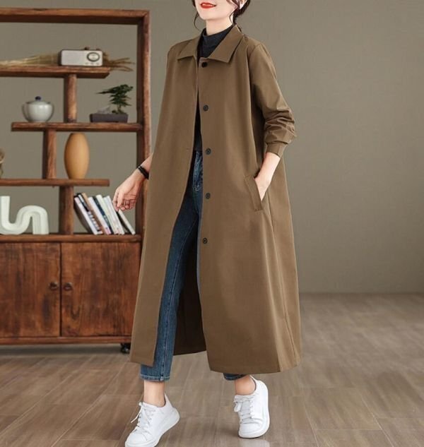 トレンチコート レディース ロング おしゃれ コート 大きいサイズ アウター ミドル丈コート 通勤 エレガント コート カーキK0250拍卖