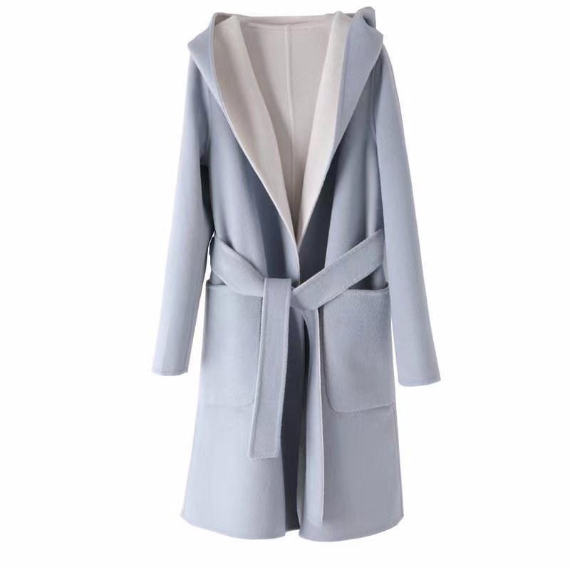 L214★女性のコーチェスターコートレディースウールード付きト秋冬羽織り 防寒 S~XL レッドコートダブルフェイス膝丈 コートフ グレー拍卖