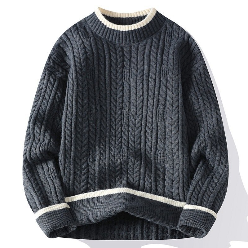 人気品 ニットセーター 高級感 メンズ カシミヤウール混 ラウンドネック ケーブル編み トップス プルオーバー 秋冬 無地/グレー K0040拍卖