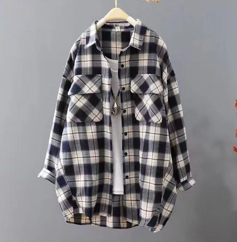 カジュアル シャツ レディース チュニック 綿麻 トップス ロング ブラウス チェック柄 長袖シャツ ロングシャツ ホワイトK0404拍卖